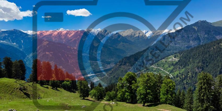 Spring in Kullu valley in Himalaya mountains. Himachal Pradesh, India